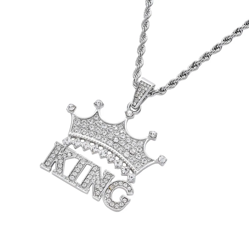 Мужчины Хип-хоп Iced out bling king of колье с кулоном Корона AAA Циркон Модные мужские подвески для хип-хопа ожерелье очаровательные подарочные украшения