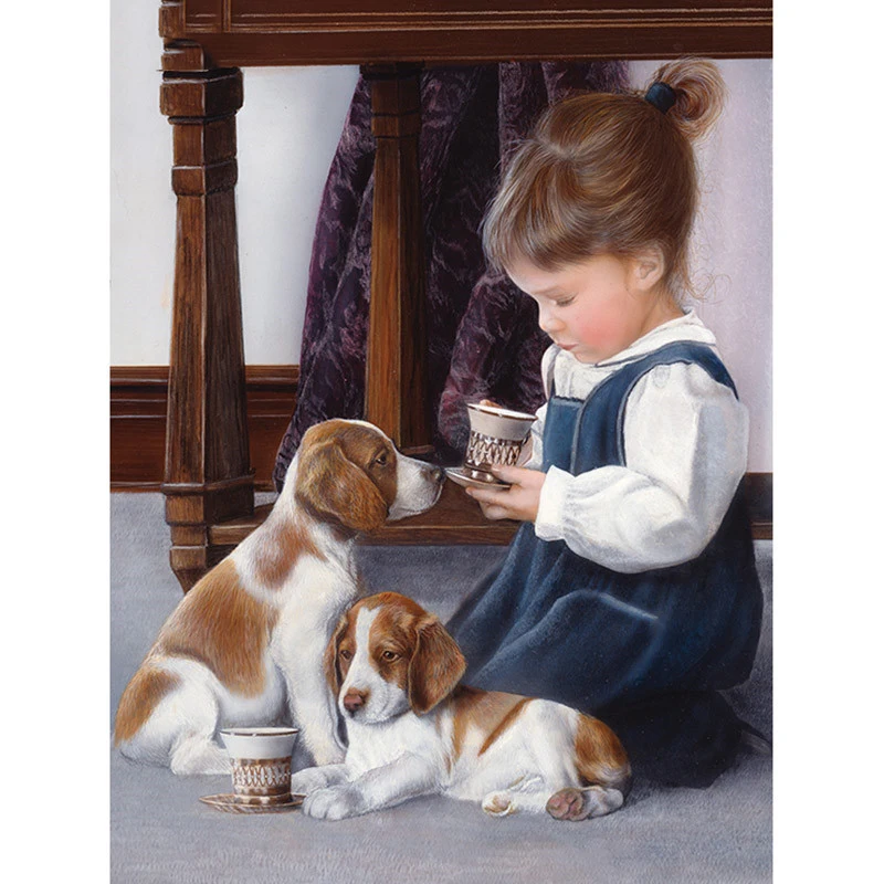 Full square/Round drill Diamond embroidery Little girl with dog 5D DIY diamond Painting Cross Stitch Rhinestone Mosaic decor | Дом и сад