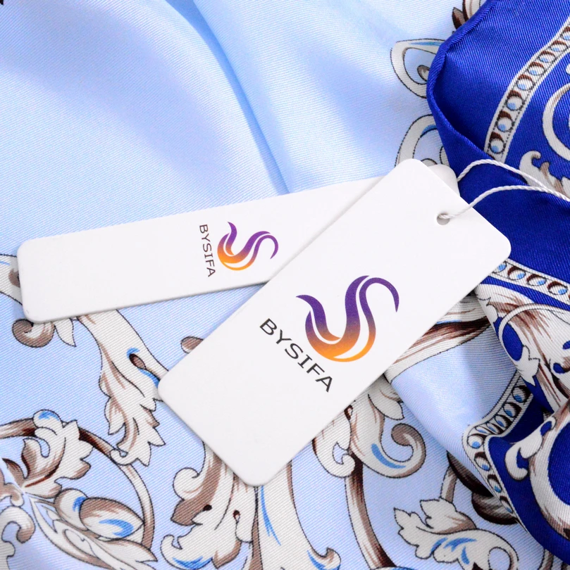 Женский шелковый шарф в китайском стиле [BYSIFA] сине белый классический с цветами