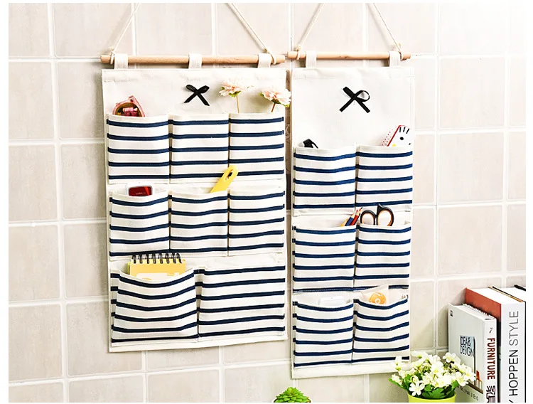 

2pcs/lot 6 cells Creative Fresh Style Cotton Clothing Door Back Hanging Storage Bag