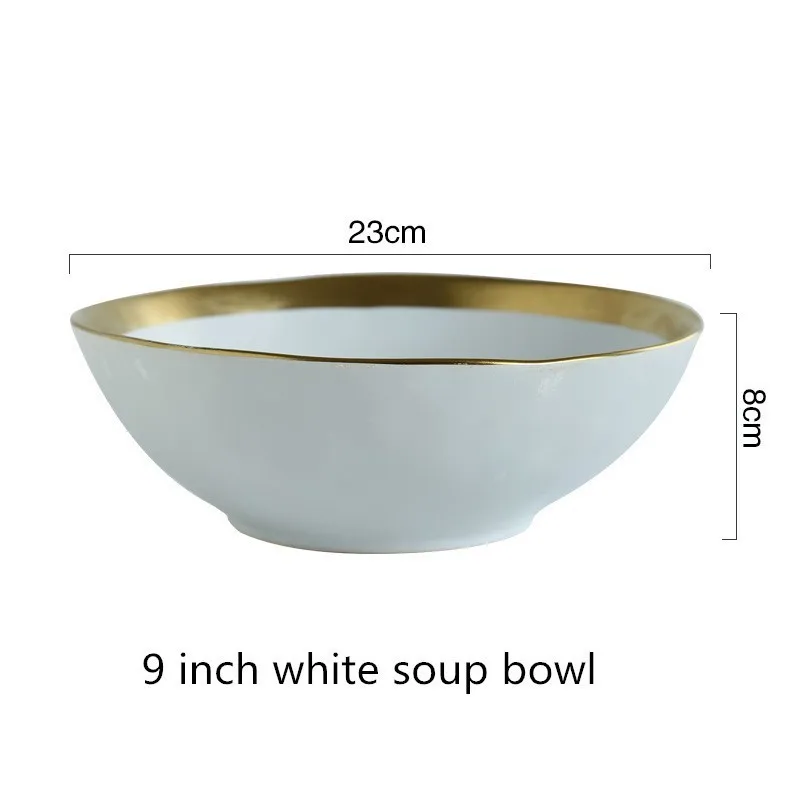 9 inch white bowl Золотая керамическая посуда Оригинальное одноцветное цветное блюдо чаша для завтрака домашняя тарелка керамическая чаша - Цвет: 9 inch white bowl