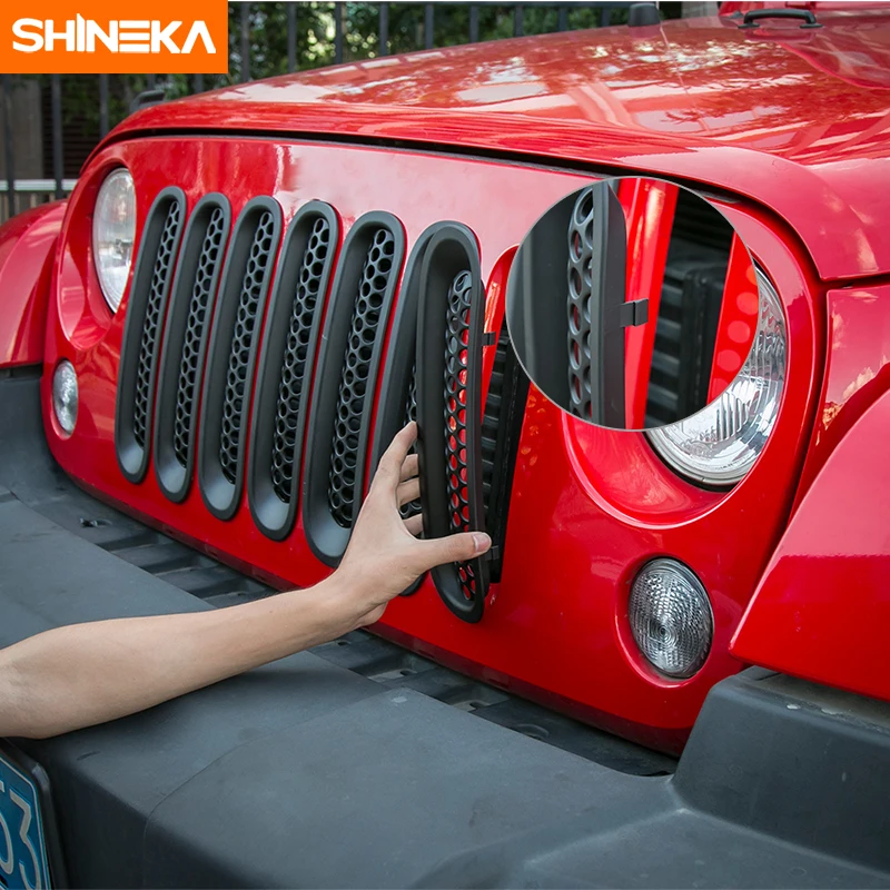 7 шт. наклеек SHINEKA передняя решетка радиатора для Jeep Wrangler JK 2007 2017 гоночные кольца