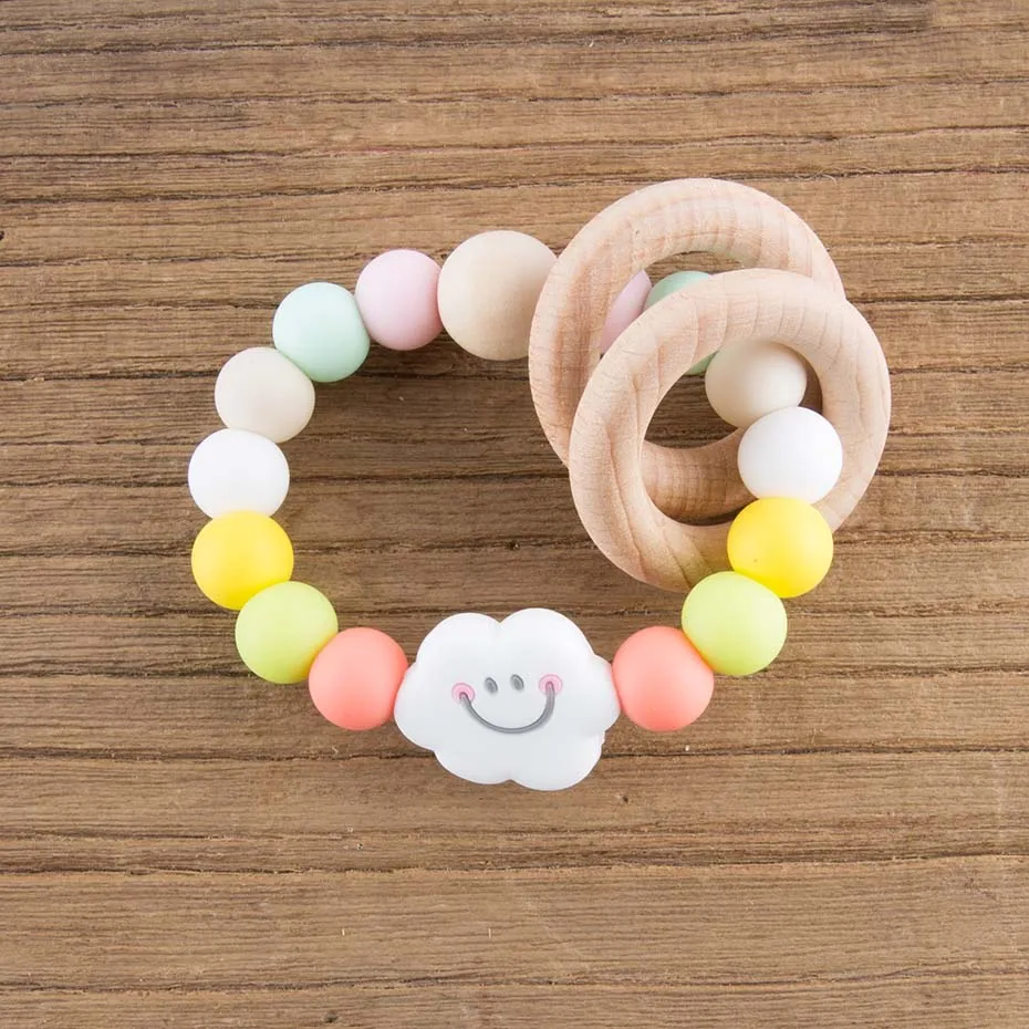 Candy Rattle 1 шт. соска, зажимы для цепи 15 мм Силиконовые Бусины Пищевой Силикон Радуга погремушка игрушки деревянное кольцо держатель для соски продукты - Цвет: Candy Rattle