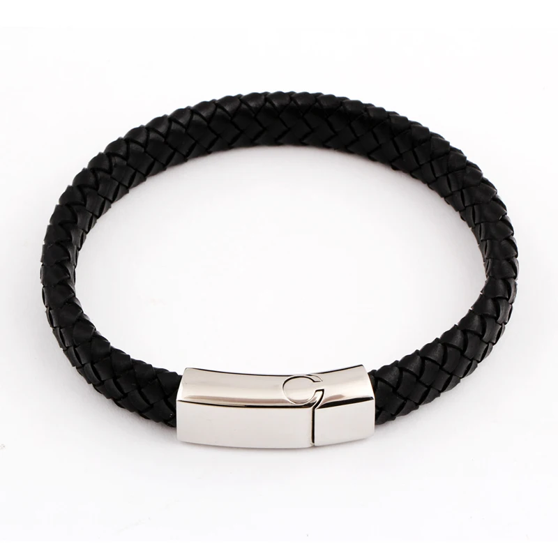 Genuine leather bracelet men stainless steel braid Bracelet with magnetic buckle claps | Украшения и аксессуары