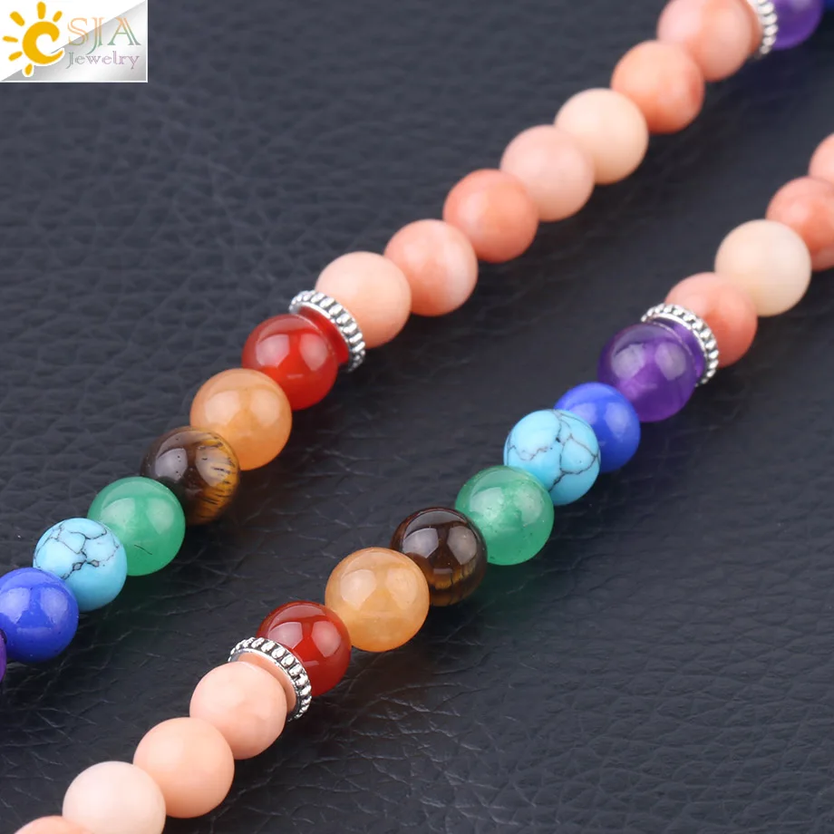 Многослойные браслеты чакры CSJA для женщин рейки из натурального камня розового