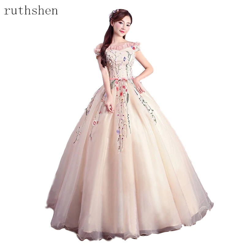 2019 шар пружина платье с открытыми плечами Вышивка Половина рукава Бальные платья