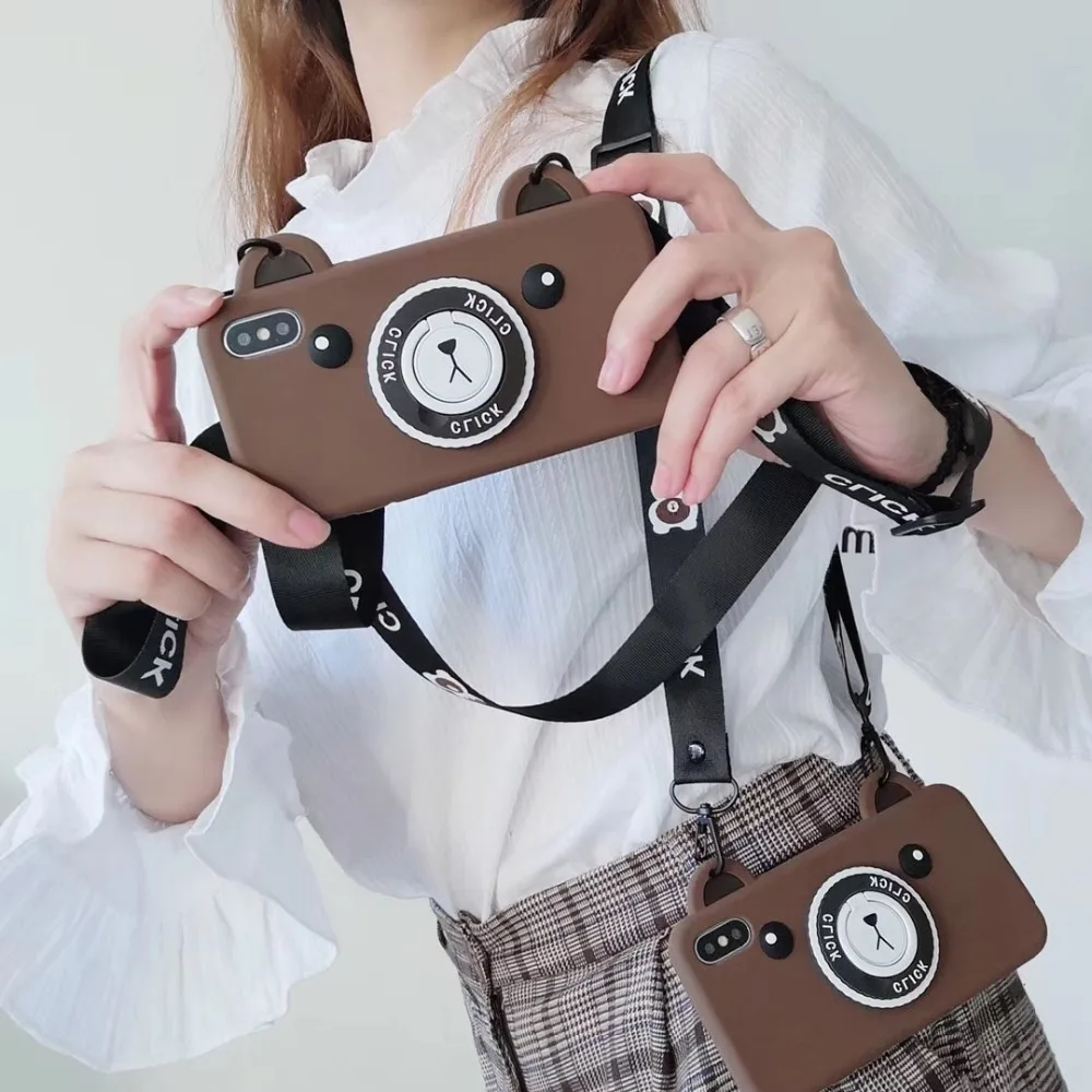 Marchcover 3D милый мультфильм камера медведь держать кольцо чехол для iphone 8 7 6 6s plus X XS MAX