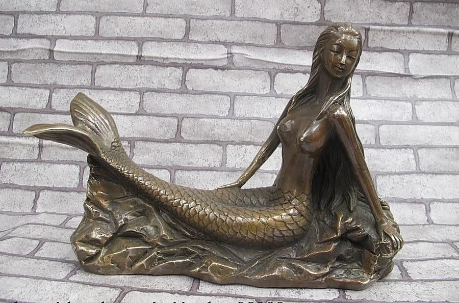 Чистая Бронза Медь Обнаженная Русалка Декор художественная Статуя Скульптура |