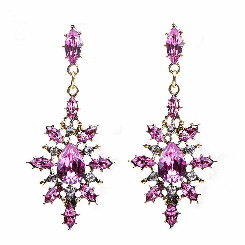 ES2149 Pink Crystal Water Drop Earrings CZ Vintage Geometric Gold Square Exaggerated Long Dangle Earrings for Women Brincos Party Jewelry - Окраска металла: ES2149 Pink