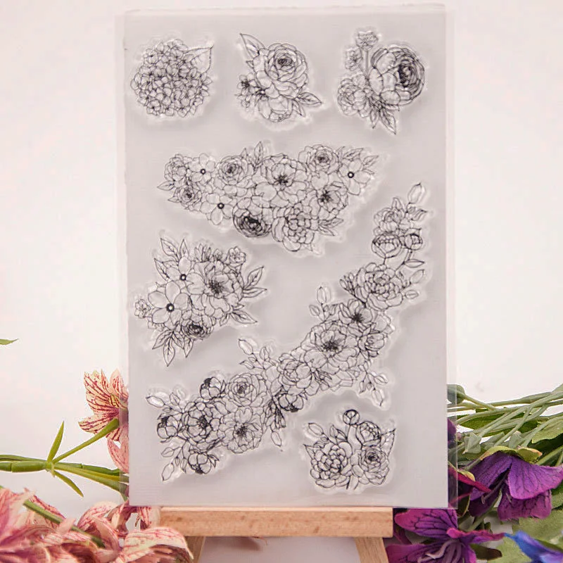WYSE Clear Stamps Rose Flower Leaves Transparent Silicone Stamp for DIY Scrapbooking Wedding Valentine invitations Paper Card | Дом и сад