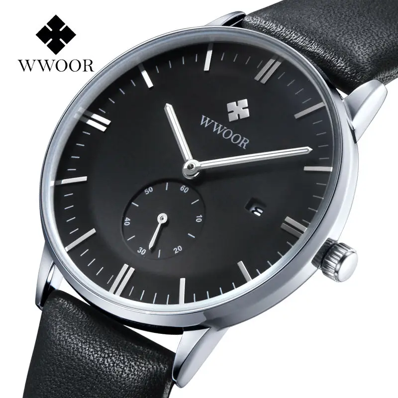 2017 WWOOR мужские часы Топ Бренд роскошные кожаный ремешок повседневные кварцевые
