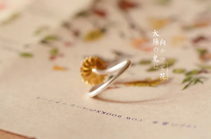 Женские кольца с подсолнечником Flyleaf Открытое кольцо цветком из стерлингового