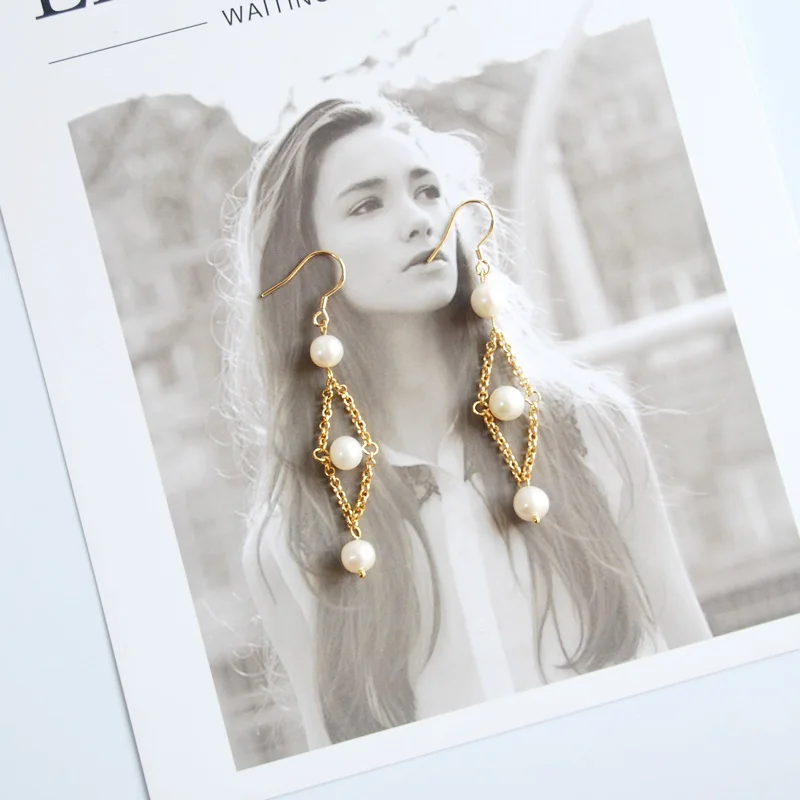 

gold fashion jewelry natural pearl dangle earrings original handmade designer for women gift elegant romantic