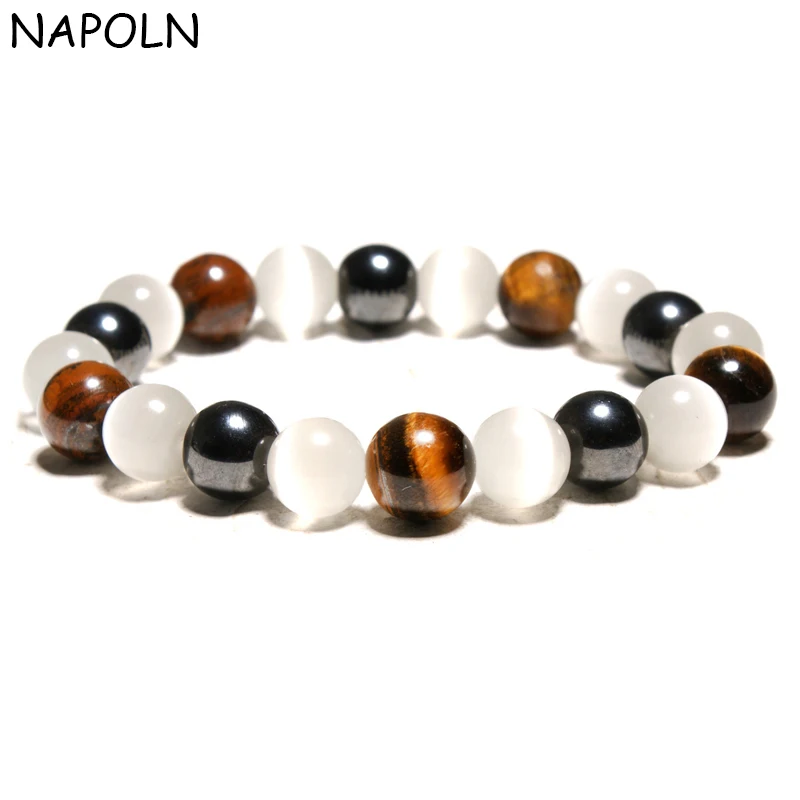 

NAPOLN 10MM Tiger Eye & Hematite & Opal Bracelet Men Brand Luxury Women Bracelet Fashion Yoga Mala Beads Bracelet Dropshipping