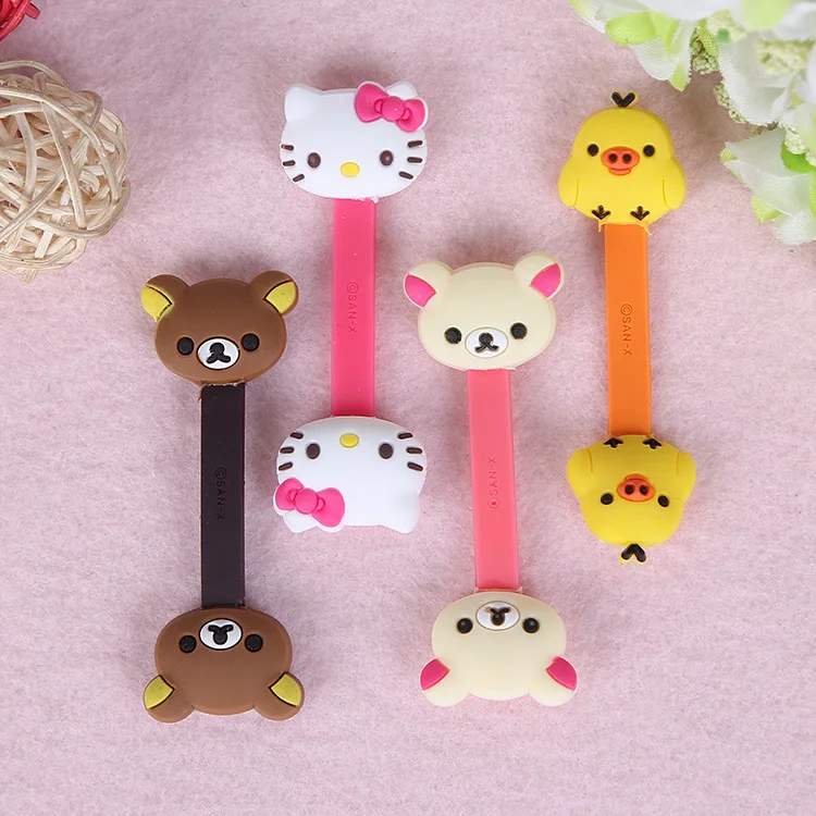 100 шт./лот Kawaii милый медвежонок мультфильм кабель для намотки наушников провода