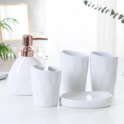 5pcs per set Китайские белила Керамика 6 шт./компл. Ванная комната набор из пяти Ванная комната меламин лоток флакон для лосьона мыла Зубная щётка держатель мыла СОП - Цвет: 5pcs per set