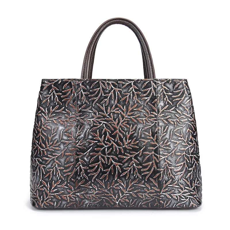 Брендовая женская кожаная сумка ручной работы из натуральной кожи с тиснением