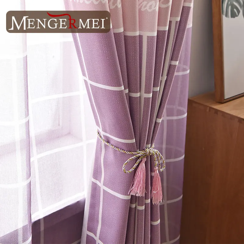 Клетчатая занавеска для гостиной синие фиолетовые тюлевые занавески спальни