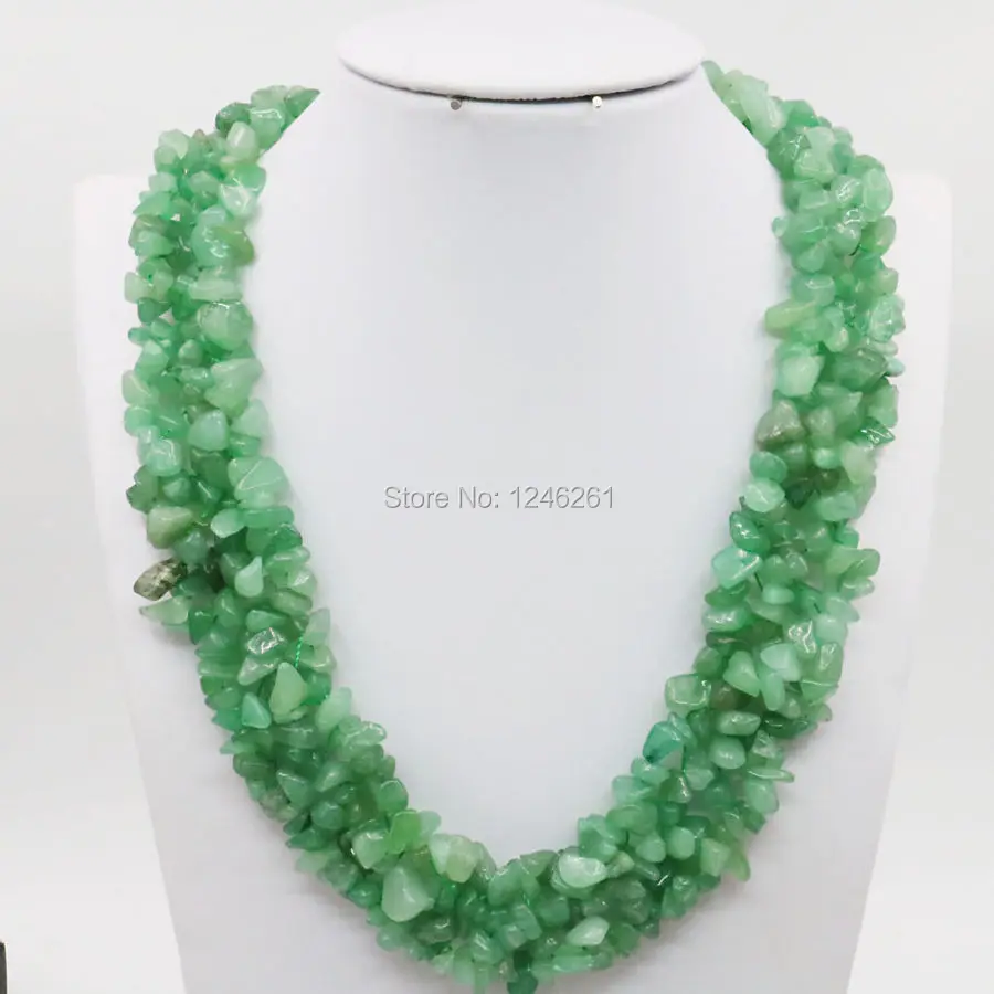 Irregular Green Aventurine Crystal 3Rows Necklace Chain Women Jewelry Making Party Wedding Gifts 18inch Stone Mother's Day gifts |