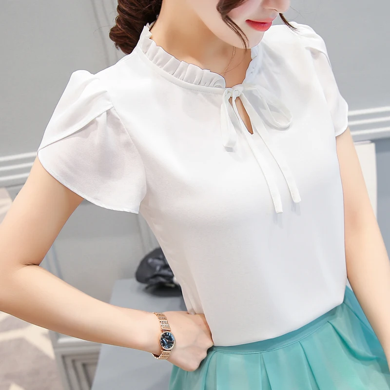 Женская блузка Весна-лето милая шифоновая рубашка с оборками и