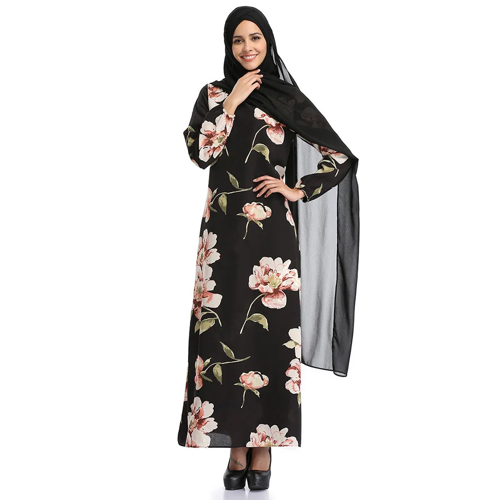 Модное мусульманское женское платье с принтом 2019 длинный кардиган цветочной