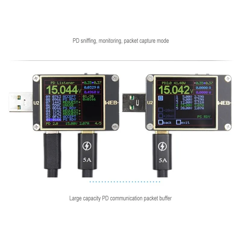 WEB-U2 USB измеритель тока/напряжения QC4+ PD3.0 2,0 PPS тестер протокола быстрой зарядки