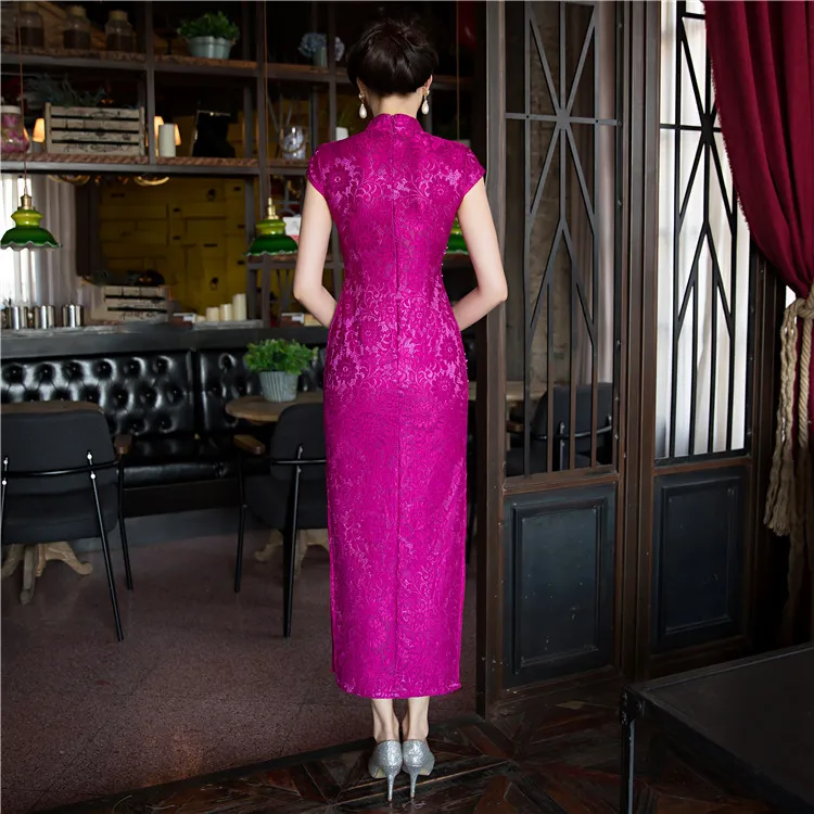 Новинка, модное красное женское длинное платье Cheongsam,, китайское женское кружевное платье Qipao, Vestidos, Размеры S M L XL XXL XXXL 415988
