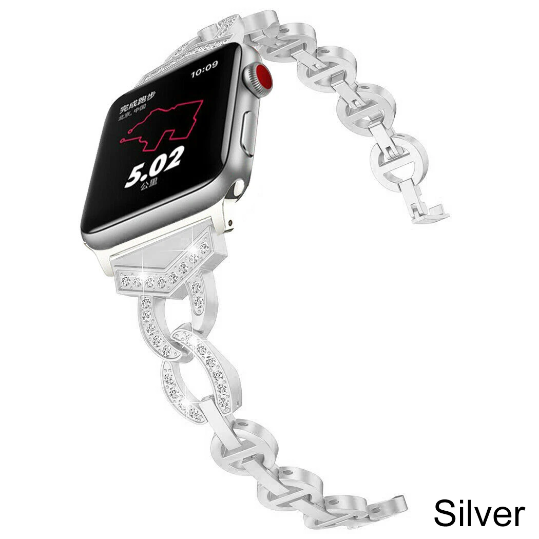 Серебристый Essidi, женский браслет из нержавеющей стали, ремешок для Apple Watch, 1, 2, 3, 4, 5, для девочек, блестящие металлические часы, ремешок, петля для Iwatch 1, 2, 3, 4, 5 - Цвет: Серебристый
