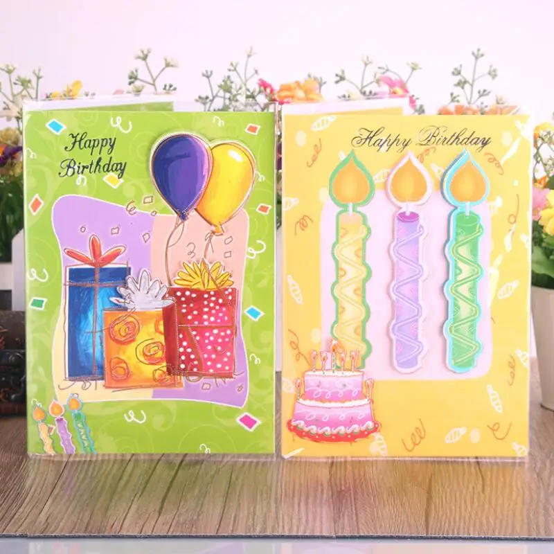 

5 Pcs/lot Cartoon Bear Happy Birthday Music Greeting Card Three Fold Type Paper Music Card with Envelope Birthday Gift Card