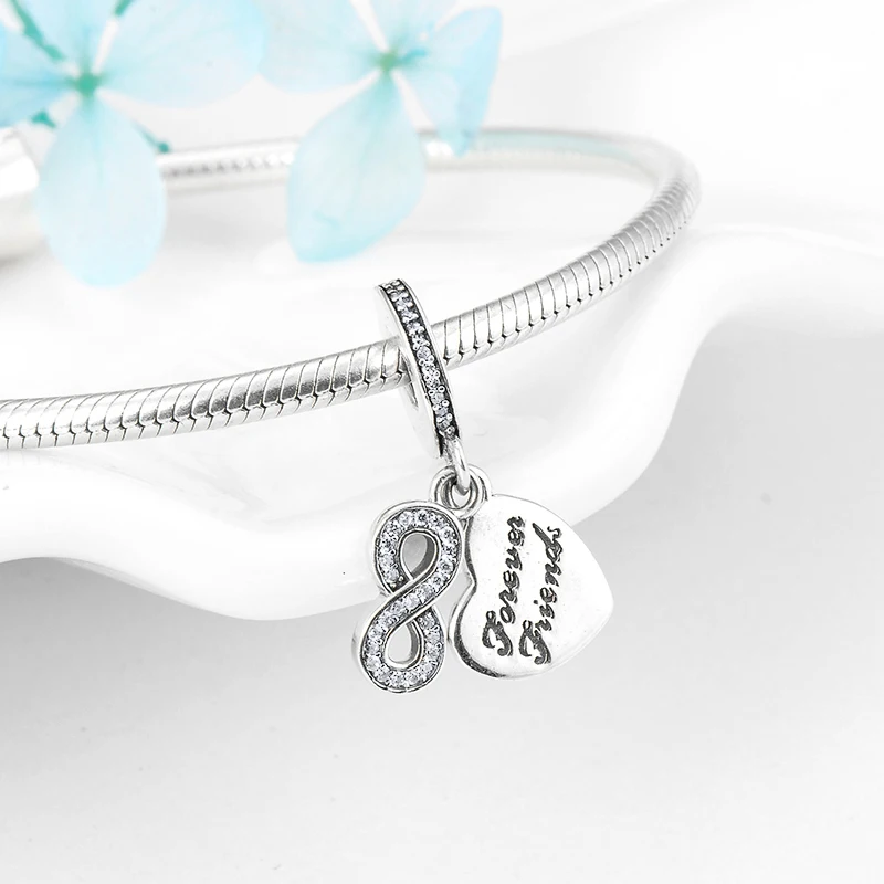 Friend Gift Fashion 925 Sterling Silver Charms Friendship CZ Pendants Fit Original European Charm Bracelet Jewelry making | Украшения и