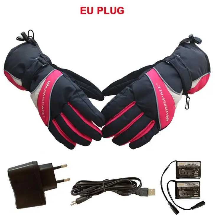 Pink EU plug Электрический перезаряжаемый аккумулятор перчатки с подогревом теплые перчатки зимние уличные водонепроницаемые спортивные походные велосипедные мотоциклы лыжные перчатки - Цвет: Pink EU plug