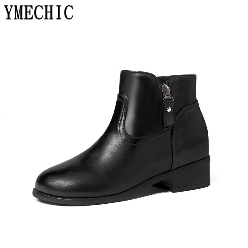 YMECHIC 2018 женская зимняя обувь на низком блочном каблуке черные коричневые женские