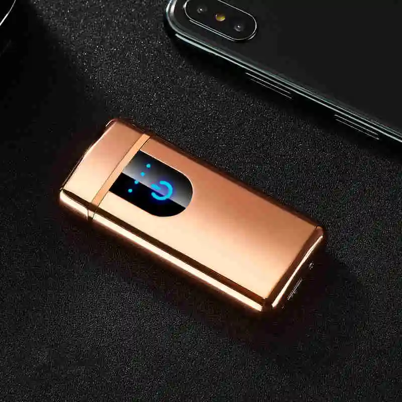USB ветрозащитная беспламенная двойная дуга плазменный сенсорный зондирование без газа Зарядка электрическая зажигалка для сигарет для курения бойфренд Gif - Цвет: gold ice