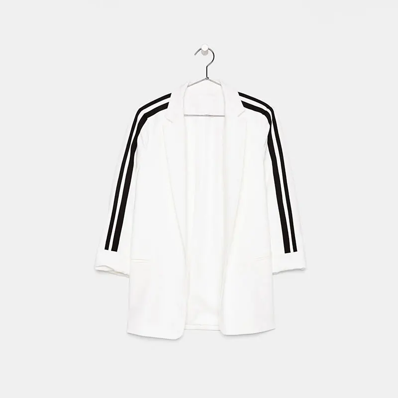 HYH Haoyihui Office Lady Autumn Side Collision Color Barge Collar Suit White Black Solid Turn-down Open Stich Wide-waisted Coat | Женская