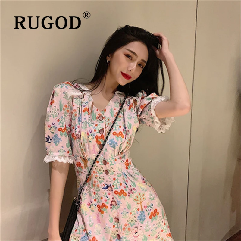 RUGOD элегантное женское платье с длинным рукавом, офисное платье, модное платье с отложным воротником, летнее платье для вечеринки, кружевное лоскутное платье трапециевидной формы