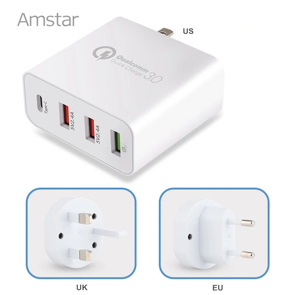 Амстар Quick Charge 3 0 USB зарядное устройство 36 Вт Тип C & QC3.0 дорожное настенное Быстрая