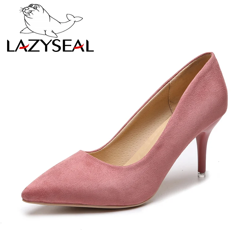 Pink LazySeal/обувь на высоком каблуке с леопардовым принтом; женские туфли-лодочки; офисная обувь на шпильке из искусственной замши; Свадебная вечеринка; коллекция года; босоножки без застежки; женские пикантные туфли-лодочки - Цвет: Pink