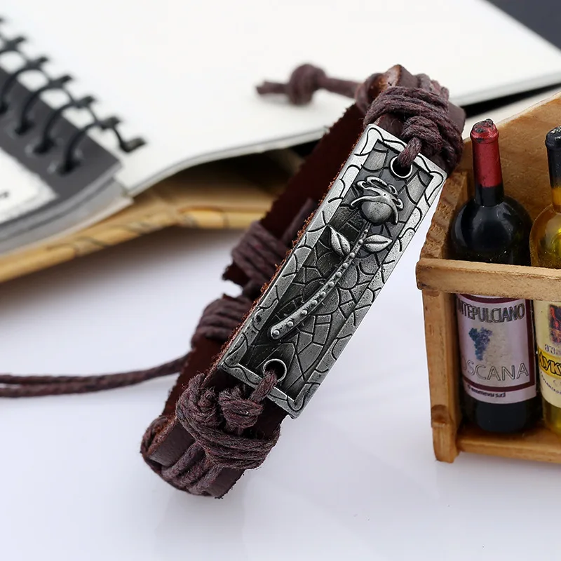 Винтажный браслет кожаный с цветами для женщин и мужчин Braclet Braslet Pulseras Hombre