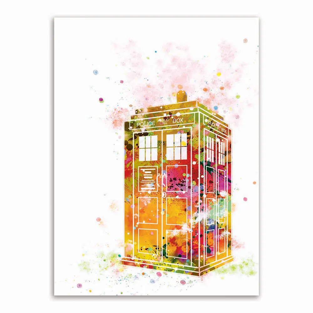 Оригинальный акварельный плакат Doctor Who A4 принт Лондонский телефонный стенд