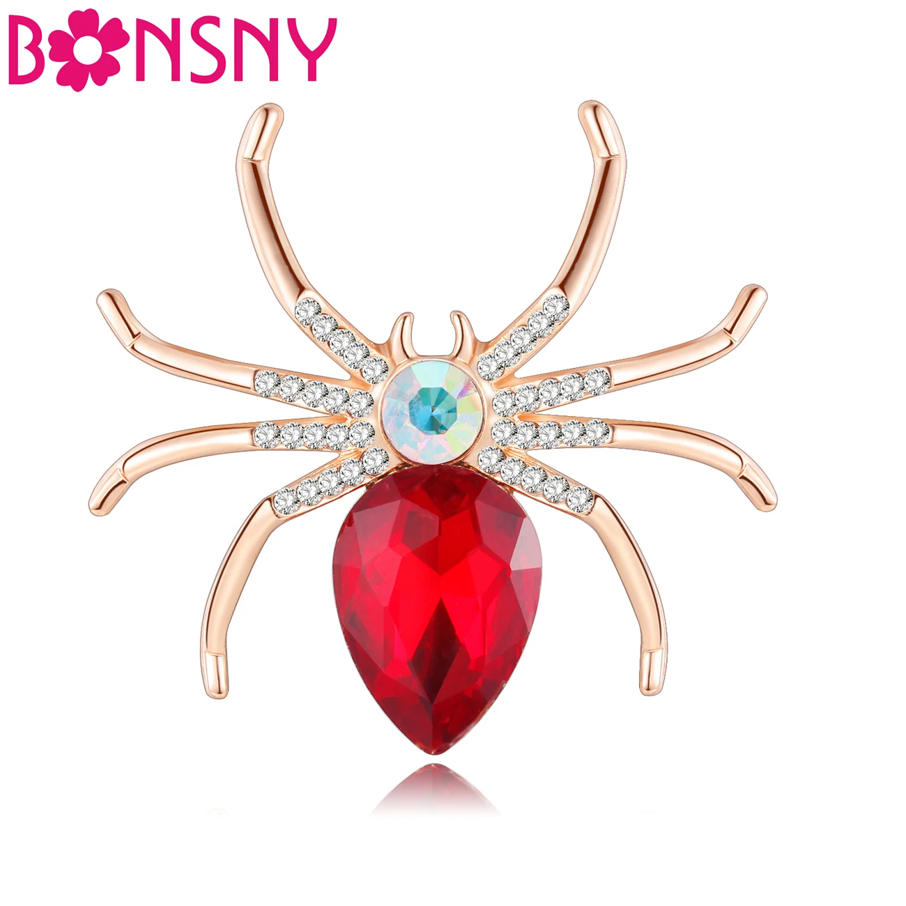 Bonsny Кристалл Эмаль Красный паук броши булавка Новинка насекомое ювелирные