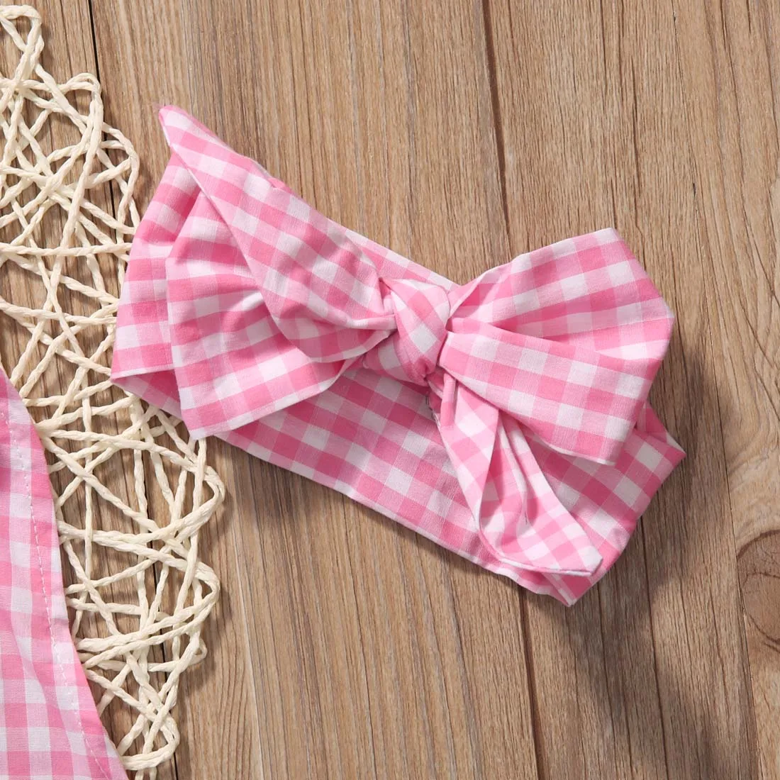 

Plaids Newborn Little Girls Strap Bodysuits Baby Check Bodysuit Jumpsuit+Headband Outfits Sunsuit Playsuit Clothes