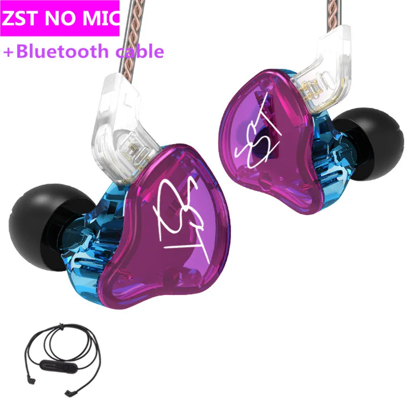 KZ ZST DD+ BA наушники с тяжелыми басами, гарнитура, Hi-Fi наушники, железо, 4 ядра, управление музыкой, обмен движением, Bluetooth кабель ZSN AS10 ES4 - Цвет: purple BT
