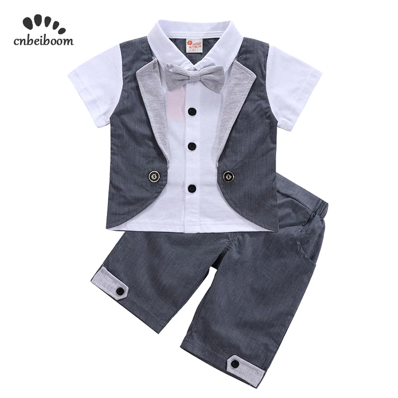 Baby Boys Clothes sets 2019 Summer Short Sleeves Gentleman Formal Grey Suit 2pcs Set Outfit Infant Toddler Wedding Event Costume | Детская