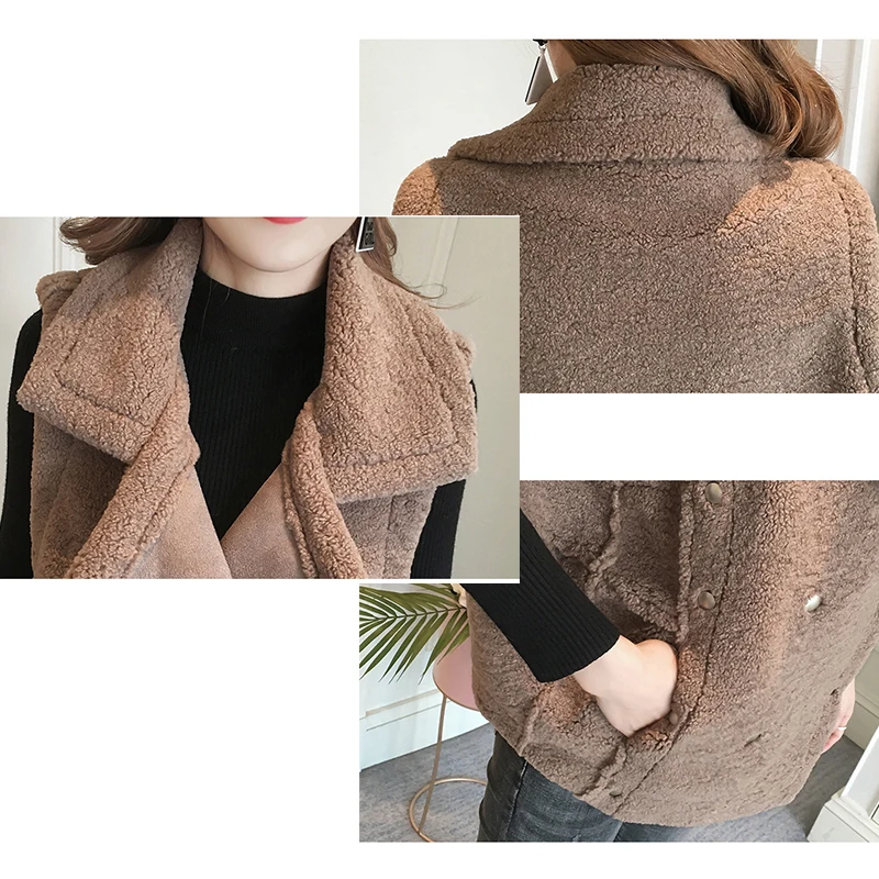 Fitaylor Модные женские кожаные куртки осень зима искусственный овечья шерсть жилет