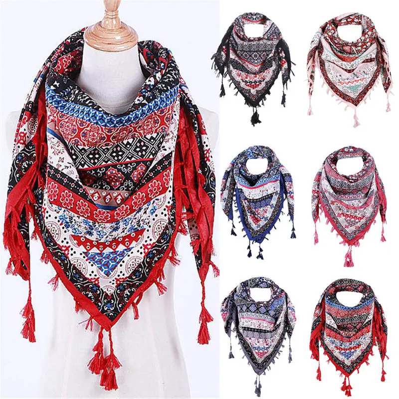 Модный женский шарф с цветочным принтом и кисточками женские шарфы платок хиджаб
