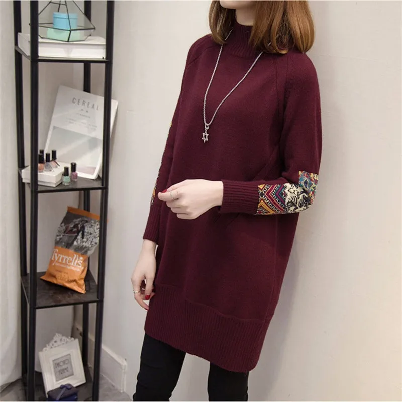 Новинка Осень-зима вязаный свитер с воротником средней длины пуловер Свободный