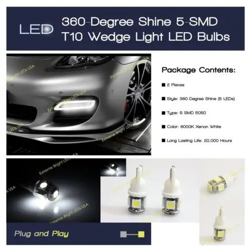 2x T10 клиновидный SMD 5 5050 Xenon HID 6000K белый светодиодный купольный светильник|light