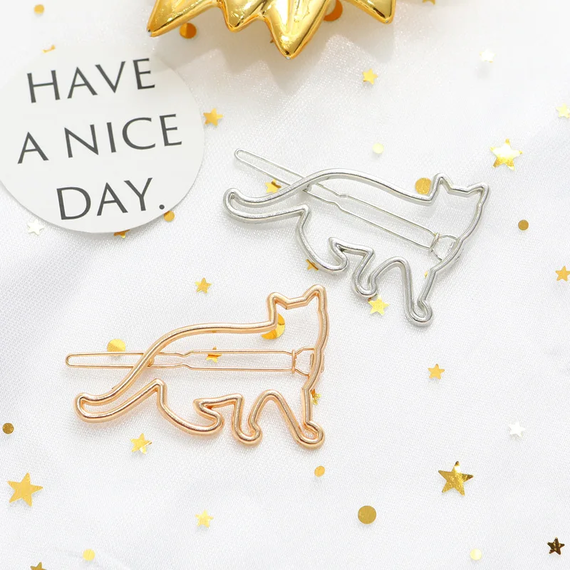 Заколка для волос в виде кошек модная Корейская полая металлическая