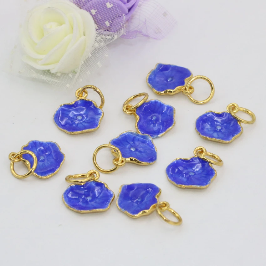 

Free shipping charms blue lotus leaf enamel cloisonne beads 12*14mm elegant women & men jewelry 5pcs accessories making B2493