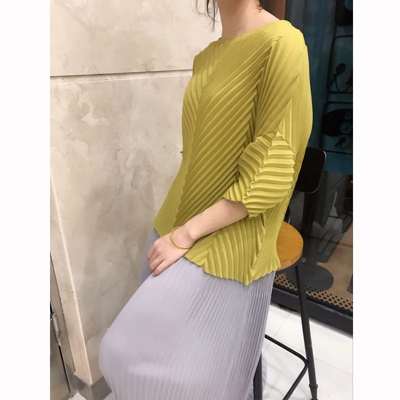 Хит продаж! Женская плиссированная футболка Miyake с коротким рукавом однотонная